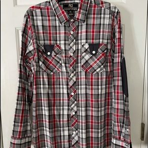 Amongst Others Men’s Red,‎ Gray,White Plaid Shirt
